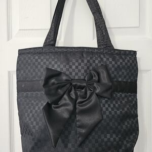 Chic Black Checkered Tote with Bow